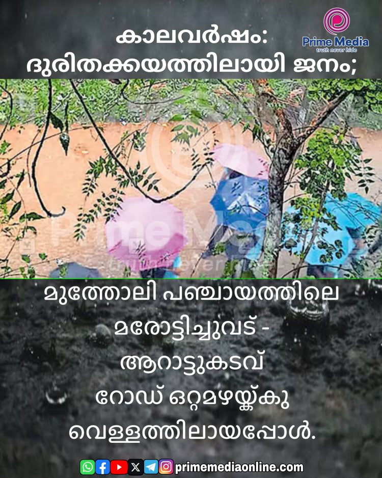 മുത്തോലി പഞ്ചായത്തിലെ മരോട്ടിച്ചുവട്-ആറാട്ടുകടവ് റോഡ് ഒറ്റമഴയ്ക്കു വെള്ളത്തിലായപ്പോൾ