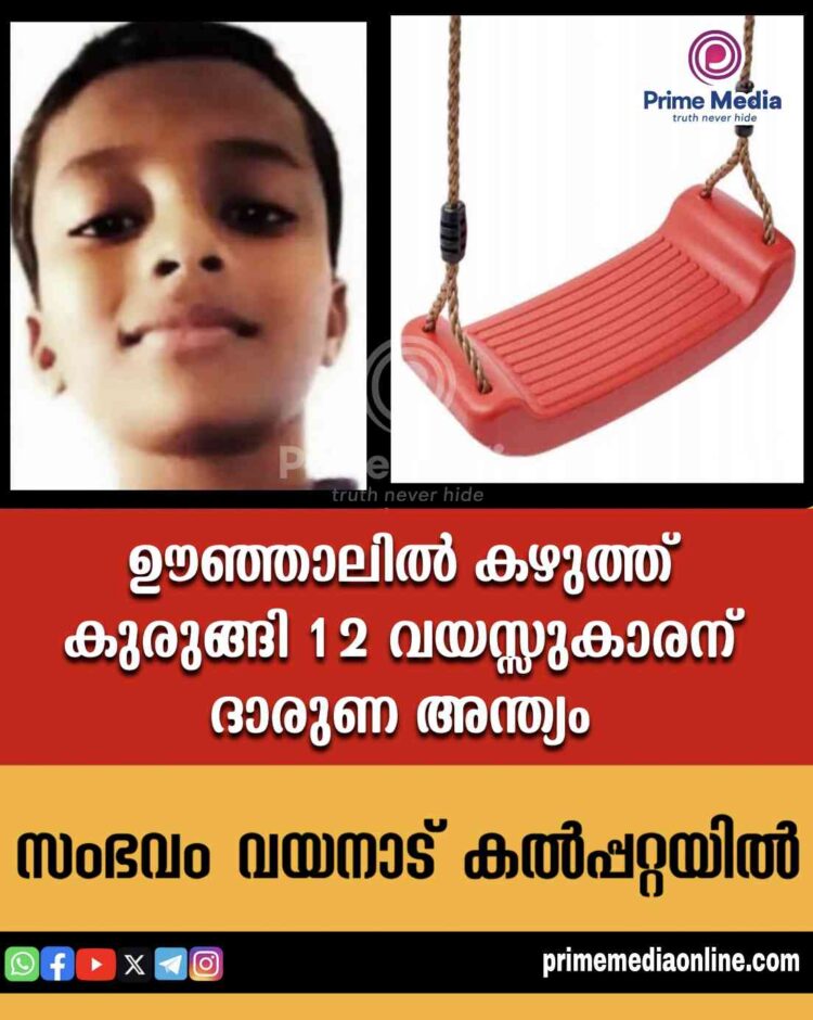 വയനാട്ടിൽ ഉഞ്ഞാലിൽ കഴുത്ത് കുടുങ്ങി 12 വയസുകാരന് ദാരുണാന്ത്യം