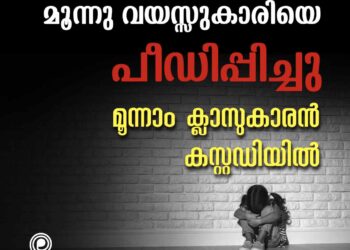 മൂന്നുവയസുകാരിക്ക് ലൈംഗിക പീഡനം; കസ്റ്റഡിയിൽ ആയത് മൂന്നാം ക്ലാസുകാരൻ.